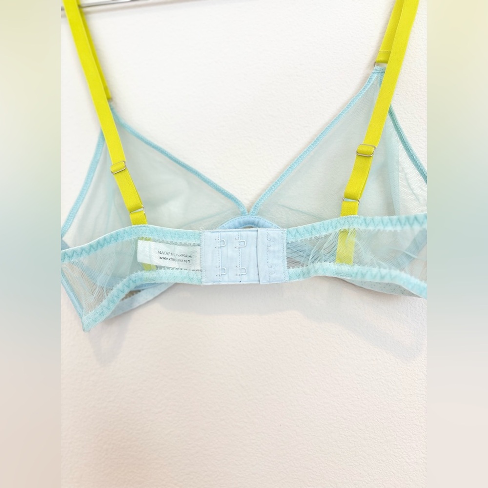 zhilyova mesh bra - triangle sheer with chartreuse straps - 34B - EUC - Picture 4 of 8